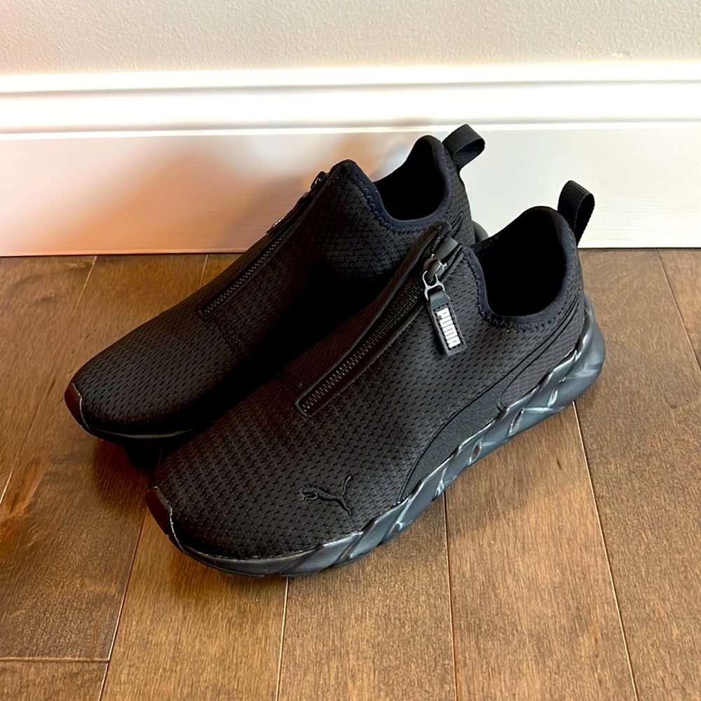 Puma zipper athletic shoes. All black.